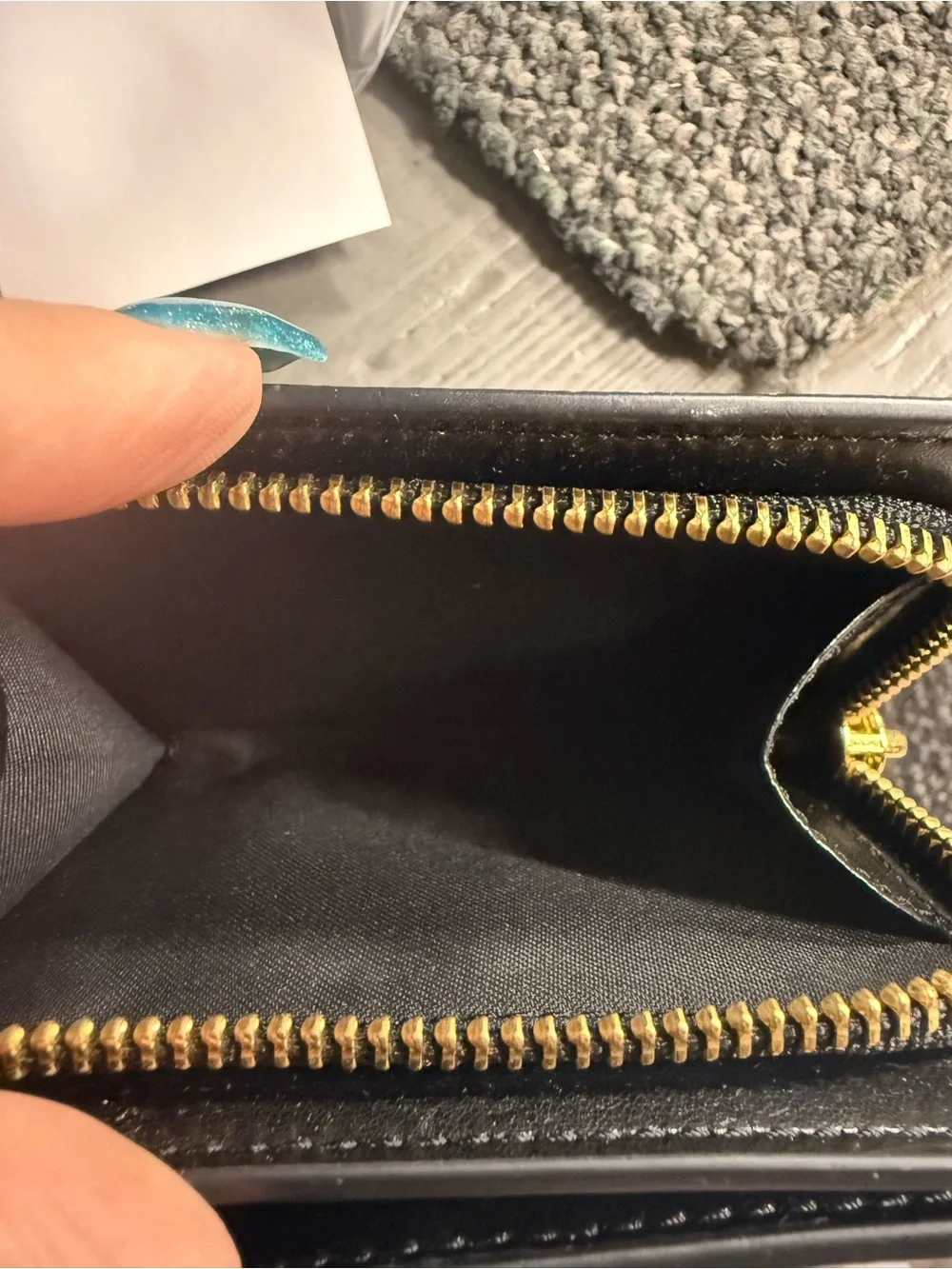 Marc Jacobs Black Pebbled Leather Zip Card Holder with Gold Logo